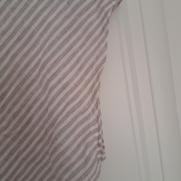 TAHARI 100% LINEN TOP V Neck short sleeve stripe coastal resort wear beachy SM - Picture 6 of 10